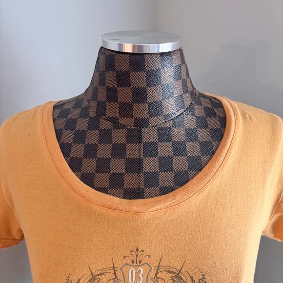 Y2K Harley Davidson Ladies T-Shirt Size L Orange Rhinestone Bikercore Grunge - Picture 5 of 8